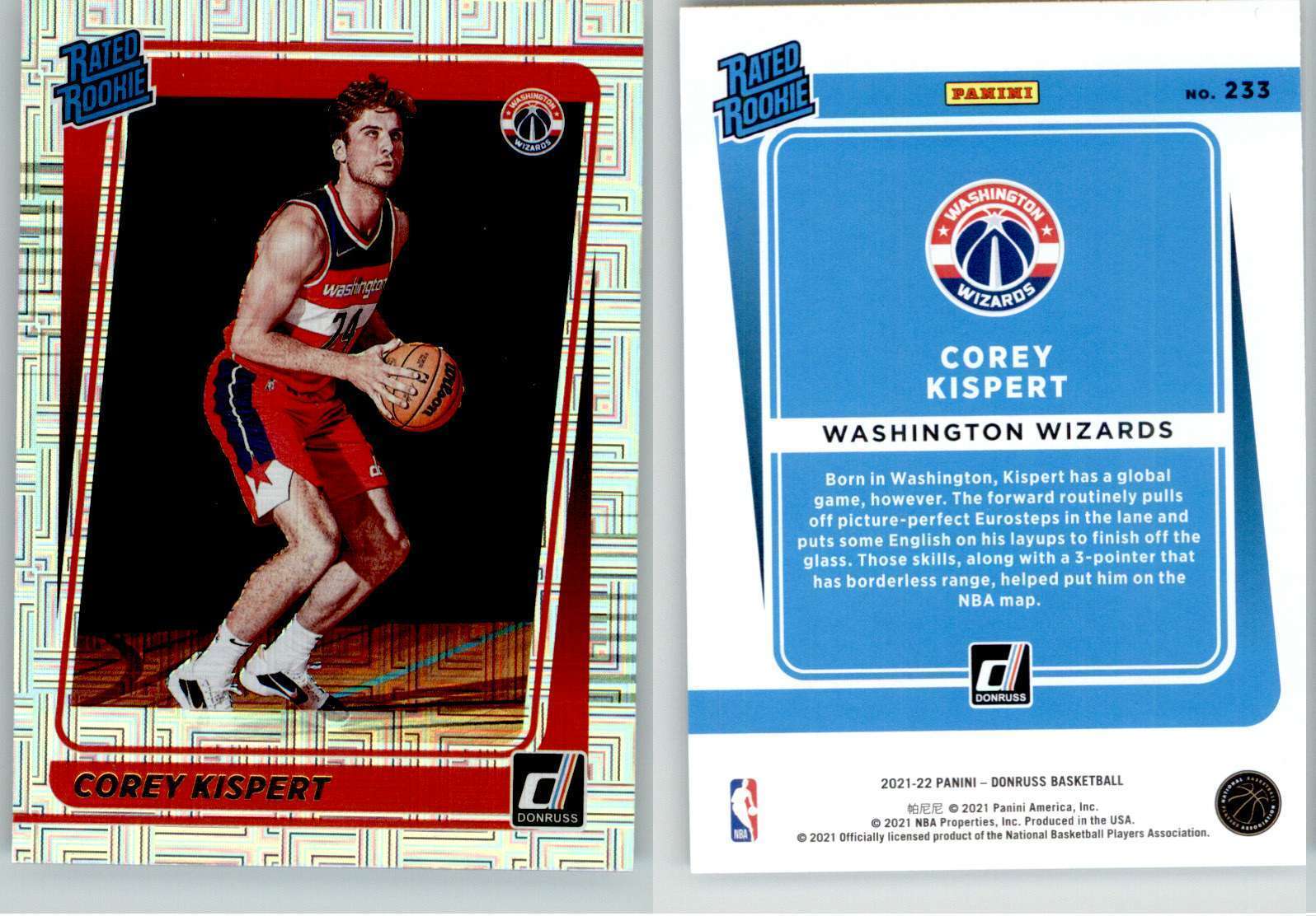 Corey Kispert 2021-22 Donruss Choice #233 Wizards RC Rated Rookie