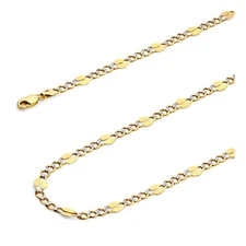 Wellingsale 14k Two Tone Gold Solid 4.8mm Stamp Figaro Pave Chain Necklace