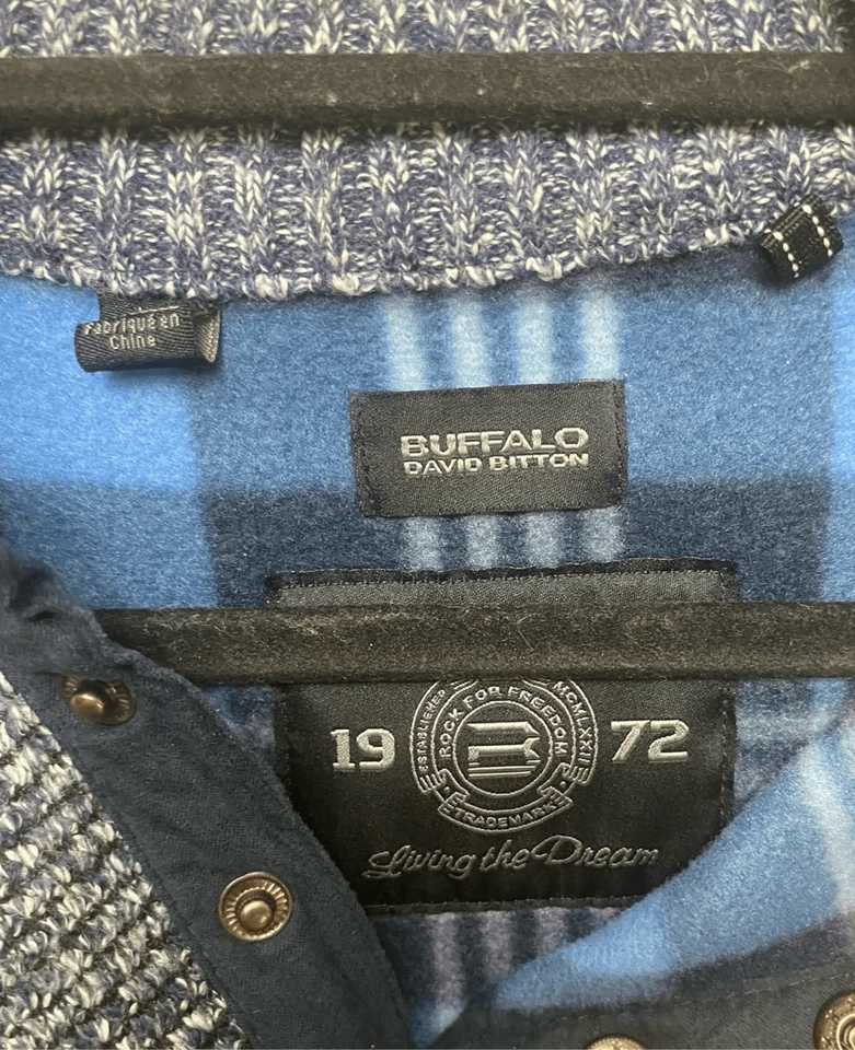 Suéter Buffalo David Bitton Para Hombres Azul Gris Weebery Slubbed Abotonado Talla Grande Foto 4 de 4