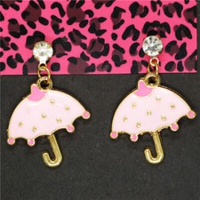 New Pink Enamel Cute Umbrella Crystal Holiday gifts Women Stand Earrings