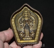 3.6"Old Tibet Copper Gild Buddhism 1000 Arms Avalokiteshvara Goddess mold Statue