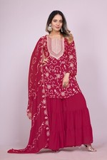 New Wedding Wear Fox Georgette Silk Kurta Palazzo With Dupatta For Women  Girls