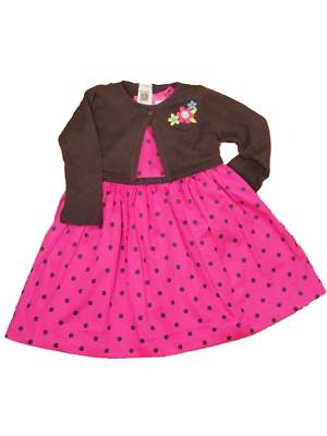 Carters Infant Girls Pink Brown Polka Dot Party Dress Brown