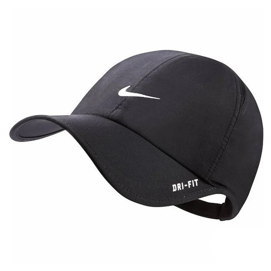 New Nike Feather Light Cap Hat Dri Fit Run Tennis BLACK
