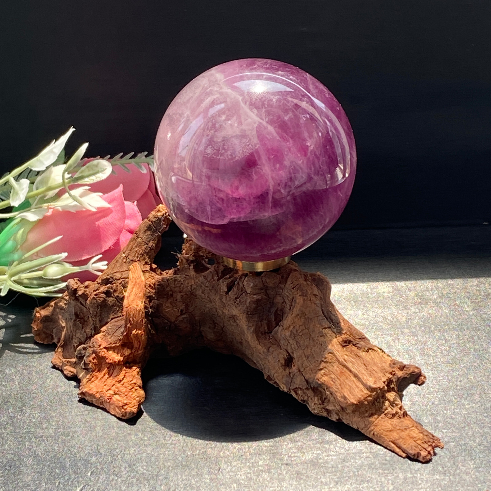 Natural Fluorite Ball 227g Colorful Crystal Gemstone Healing Sphere with Stand