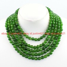 5 Rows 8mm Natural Nephrite Green Jade Round Beads Gemstone Necklace 17-22"