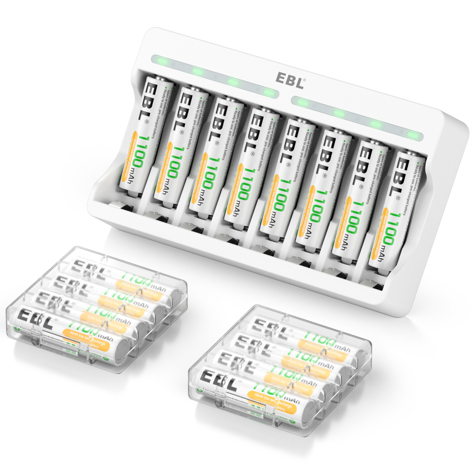 EBL 16PCS Rechargeable AAA Batteries 1100mAh 1.2V Ni-MH With Battery Charger Set-image