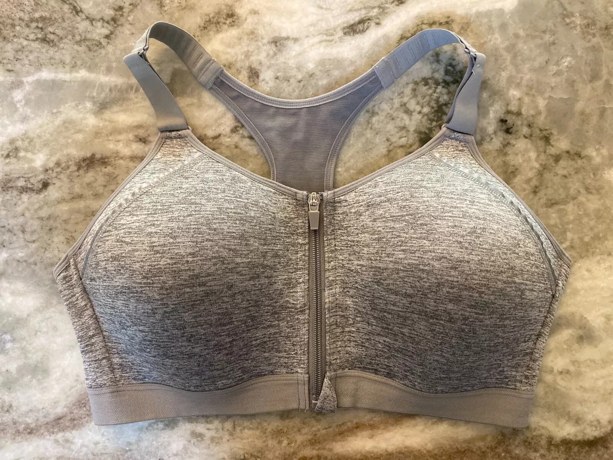 LAYER 8 MAX SUPPORT SIZE 1X XL Sports Bra HEATHER GRAY Fitted Front Zipper  NEW