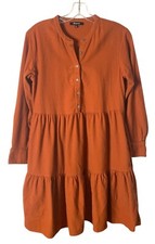 MADEWELL Burnt Orange Flannel Popover Long Sleeve Tiered Ruffle Hem Dress Size X