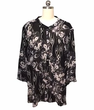 Citron Santa Monica Japanese Floral Silk Tunic Top Sheer Women’s Plus Sz 1X