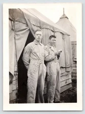 1942 B&W Photo Army Soldiers By A Tent At Ladd Field Alaska WW2 Surname Ponahue