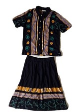 DAVID NIEPER WOMEN'S NAVY MIX PATTERNED ELASTIC WAIST SKIRT AND TOP SET. UK 14.