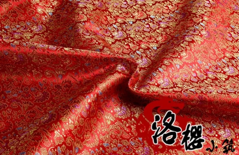 Tissu Chinois Rétro Satin Fleurs Damassé Brocart Rouge Pour Accessoires - Photo 3/4