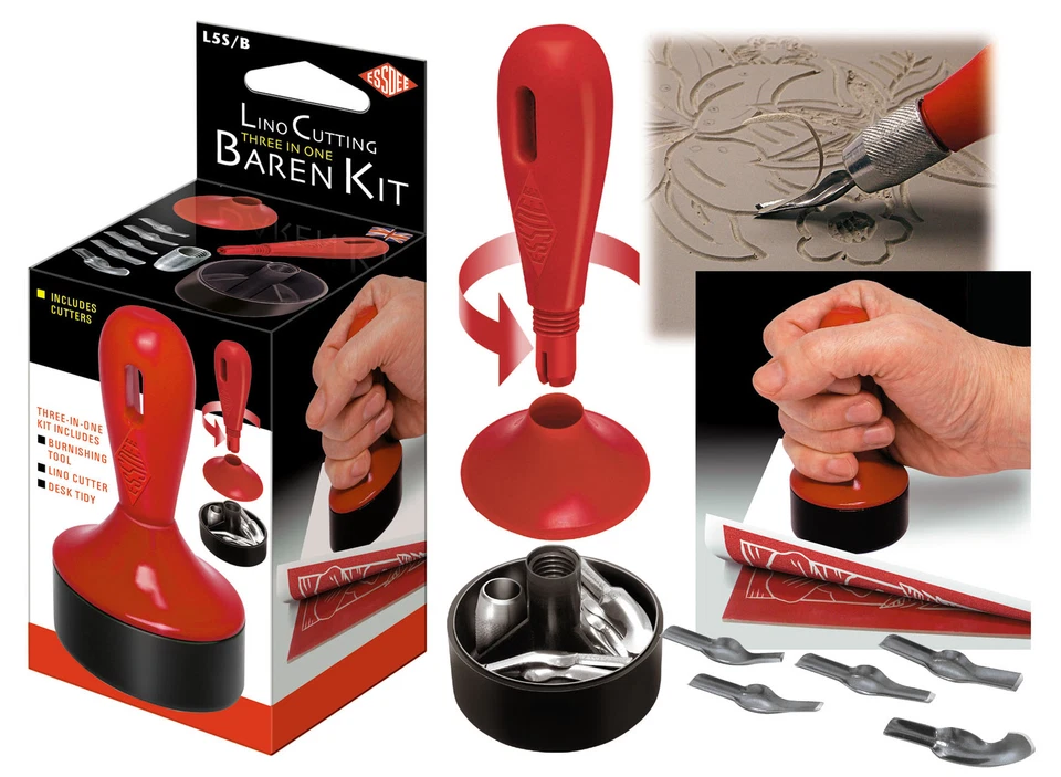 LINO BLOCK PRINTING CRAFT CUTTING TOOLS Baren Kit Rollers & Lino Circles Stamp
