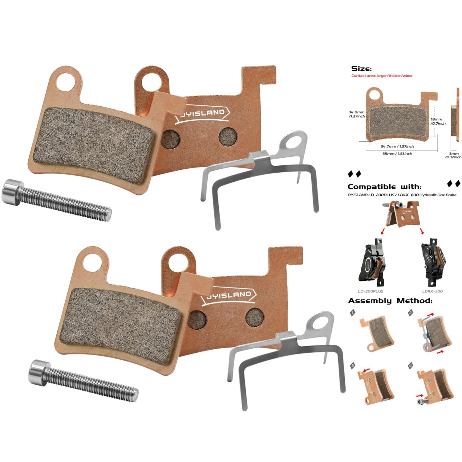 MT600 Electric Bike Disc Brake Pad Two Pairs, Suitable for DYISLAND LD-200PLUS L