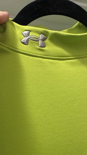 Under Armour Shirt Mens Neon Green Coldgear Fitted Mock Neck Long Sleeve SIZE S - Picture 2 of 6