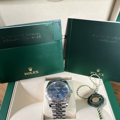 Rolex Datejust 41 Blue Dial Roman Numerals Fluted Bezel Jubilee Bracelet 