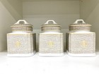 Grey White Tea Coffee Sugar Jar Lizard Skin Air Tight Container Fine Bone China