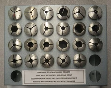 5C HEX AND SQUARE COLLETS - GOOD CONDITION MADE BY HARDINGE & OTHERS - RACK 1