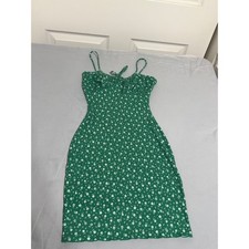 Windsor Green Floral Mini Dress Ribbed Bodycon Ditsy Flower Cottagecore Small