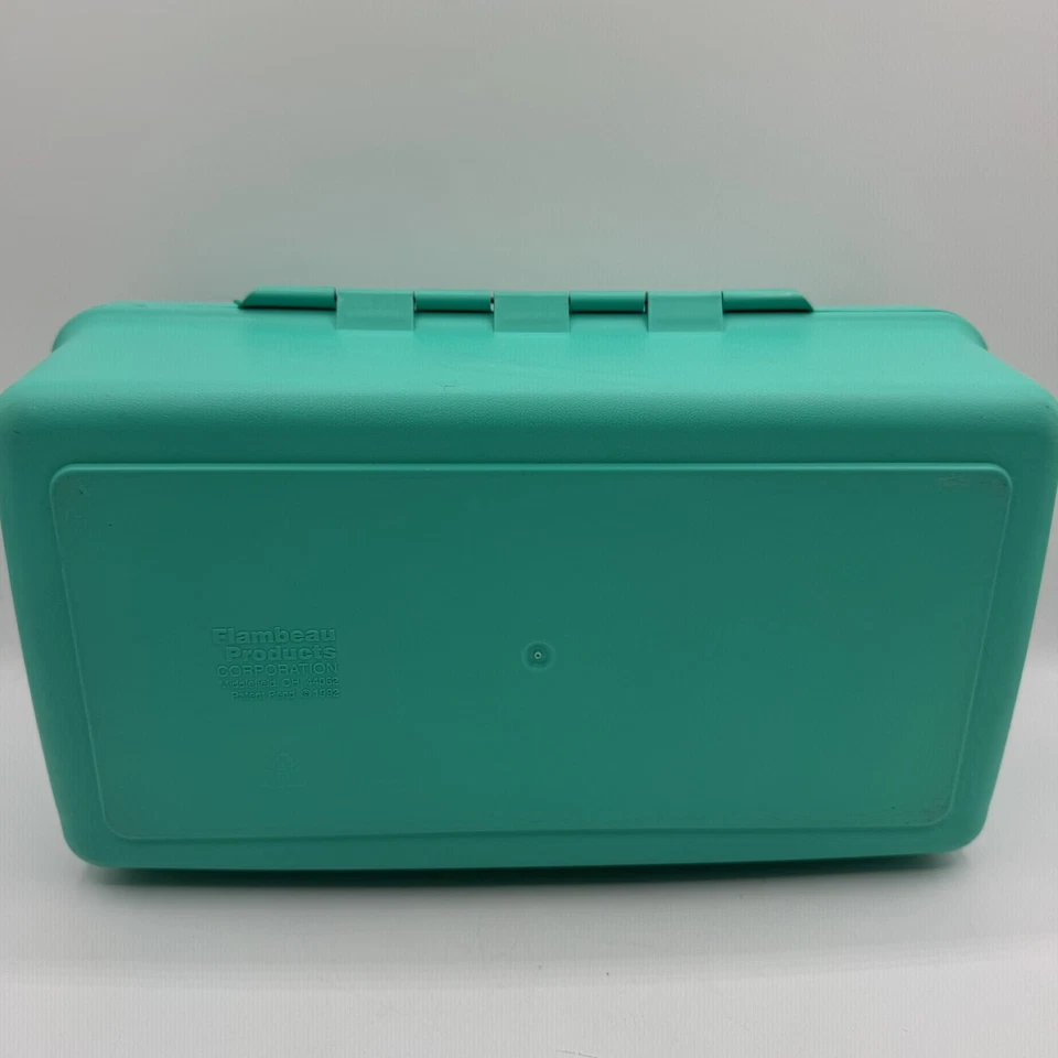 Vintage Beauticontrol Teal Green Makeup Case Tiered With Compartments 13" long - Image 3 of 4