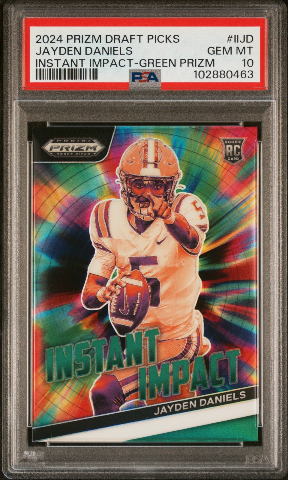 2024 Prizm Draft Picks Jayden Daniels RC Instant Impact Green Prizm PSA 10