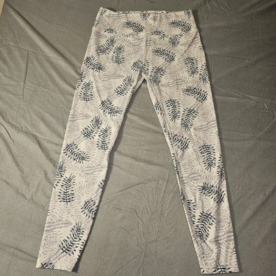 White Green Leaf Print Clean Long Leggings Womens Size M 6-8 Hidden Pockets