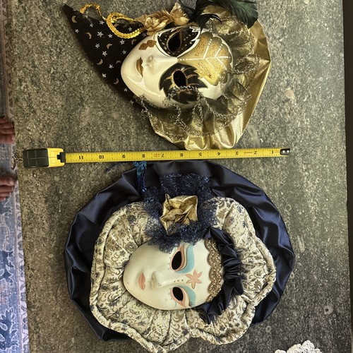 Set Of 2 Vintage Porcelain Hand Painted Masks Wall Decor