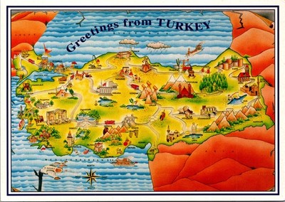Postcard Map of Turkey Greetings from Turkey Illustrated