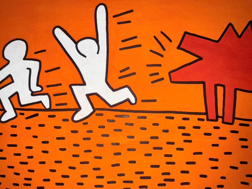 Keith Haring Zeichnung (Handarbeit) Gemälde auf altem Papier signiert gestempelt Vintage - Bild 3 von 4