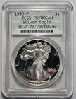 1993-P $1 PROOF AMERICAN SILVER EAGLE RETRO DOILY PCGS PR70DCAM Certified Coin