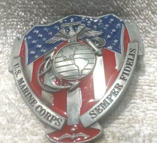 U.S. Marines Corps Semper Fidelis Red Blue Eagles Crest Belt Buckle Great Shape