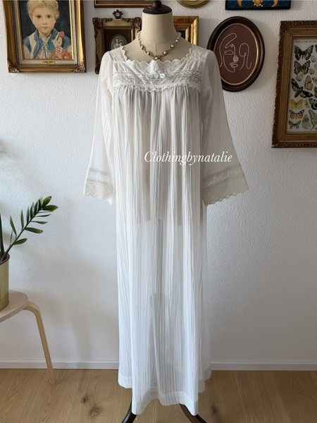 Christian Dior White Cotton Maxi Gown Size S/M-Excellent Cond*No US Shipping*
