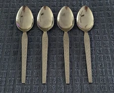 Set of 4 Vintage Hanford Forge Trocadero Stainless Steel Teaspoons Floral