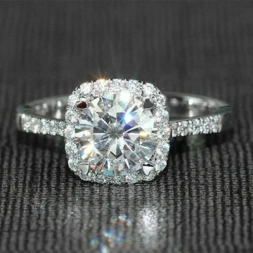 Lab Created Diamond 2Ct Round Cut Solitaire Wedding Ring 14K White Gold Plated