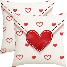 Valentines Pillow Covers 18x18 Set of 2,Envelope Red Hearts Outdoor Valentine...