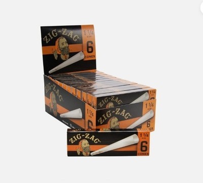 ZIG-ZAG Ultra Thin Pre Rolled Paper Cones 1 1/4 Size (24-6 Packs per Carton)