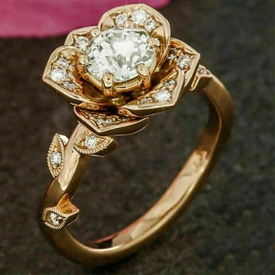 2Ct Round Lab Created Diamond Flower Cub Engagement Ring 14K Rose Gold Plated