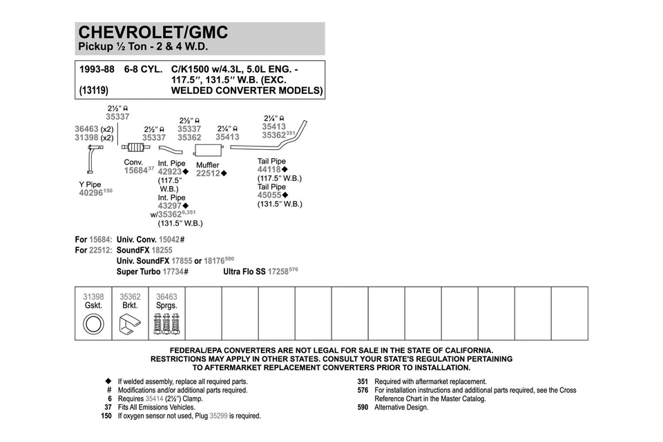 For Chevy K1500 88-93 Walker 43297 Aluminized Steel Exhaust Intermediate Pipe Foto 3 de 3