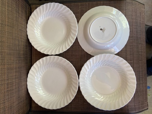 4 Wedgwood Candlelight Rim Soup Bowls 8 1/2" England White Swirl EUC