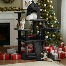 Heavy Duty Cat Tree, 51" Gothic Cat Tree with Coffin Bed Black Cat Tower for ...