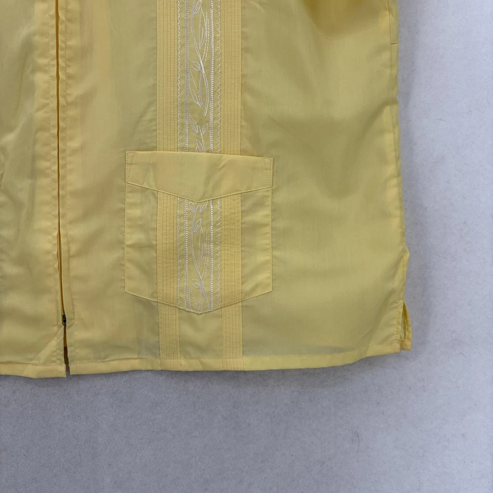 Haband Guayabera Shirt Mens L Yellow Embroidered Short Sleeve Full Zip Cuban VTG - Image 3 of 4