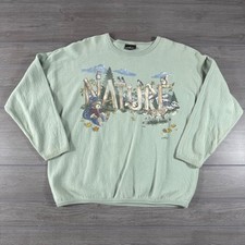 Vintage Chic Nature Graphic Waffle Knit Sweatshirt Sage Green Made in USA OSFA
