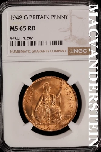 Great Britain: 1948 One Penny - NGC MS 65 RD - Brilliant Uncirculated  #SLi341