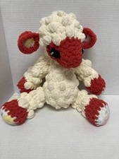 Handmade Plush Crochet Knobby Lamb White Orange Accents Med Stuffed Animal 18"