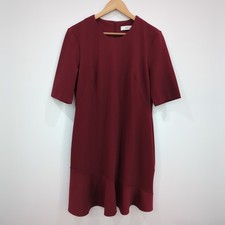 CUE Burgundy Wine Flounce Hem Dress Womens 14 Half Sleeve Career Corporate Work