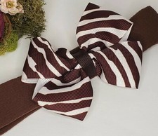Infant Toddler Zebra Headband Hairbow Custom Made Brown White Zebra Stripe Bow