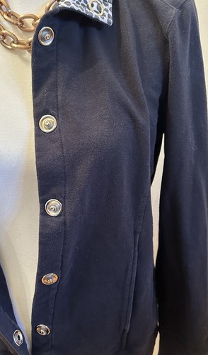 Onque Casuals Women Black Jacket With Animal Print Collar Snap Buttons Pockets S - Picture 7 of 12