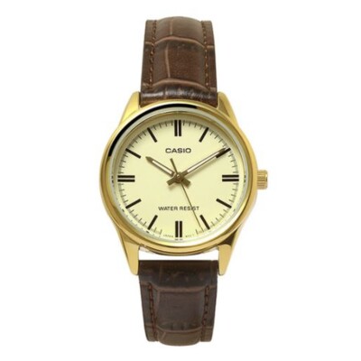 Casio LTP-V005GL-9A Damen Analog Quarz Uhr | Braunes Lederband | Gold Zifferb...