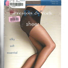 New Preson&York Sheer Control Top,Sheer Toe Pantyhose, Size 2,Medium Nude